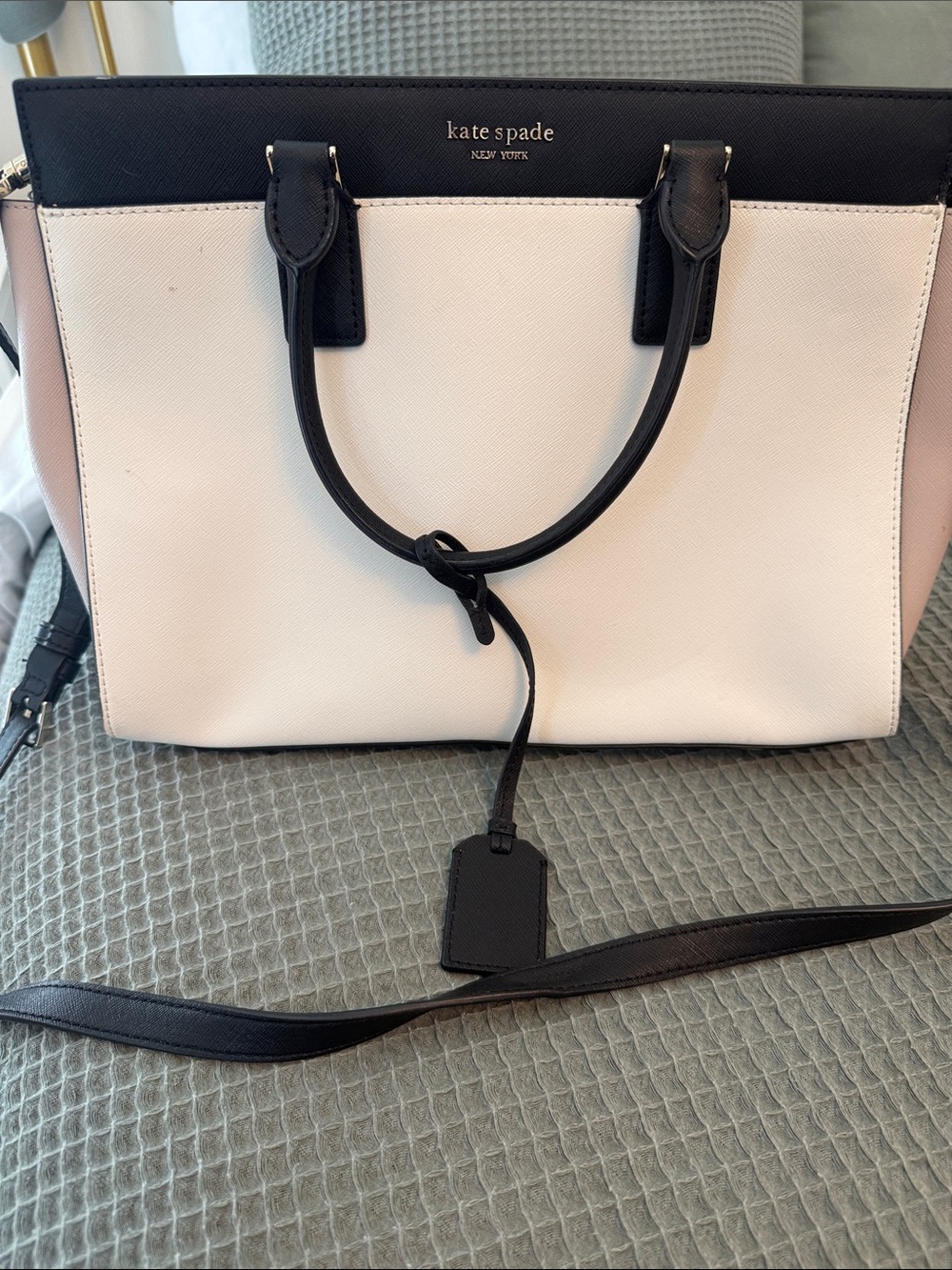 kate spade two-Tone Leather Tote - Black, Cream & Blush